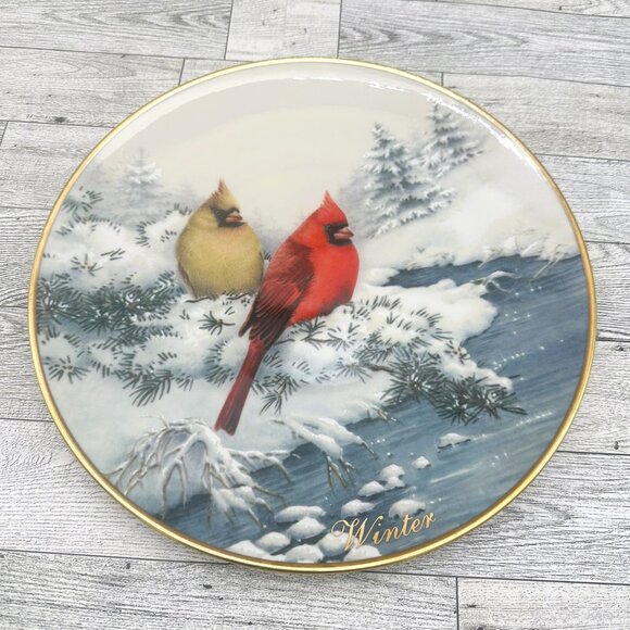 Lenox 2001 Four Seasons Cardinals in Winter Collector Plate by Catherine McClung - Picture 2 of 5
